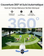 Caméra de Surveillance Extérieure WiFi 6 4K 8MP Argus PT Ultra Solaire PTZ 360° Suivi Automatique Détection IA Vision Nocturne Couleur Batterie