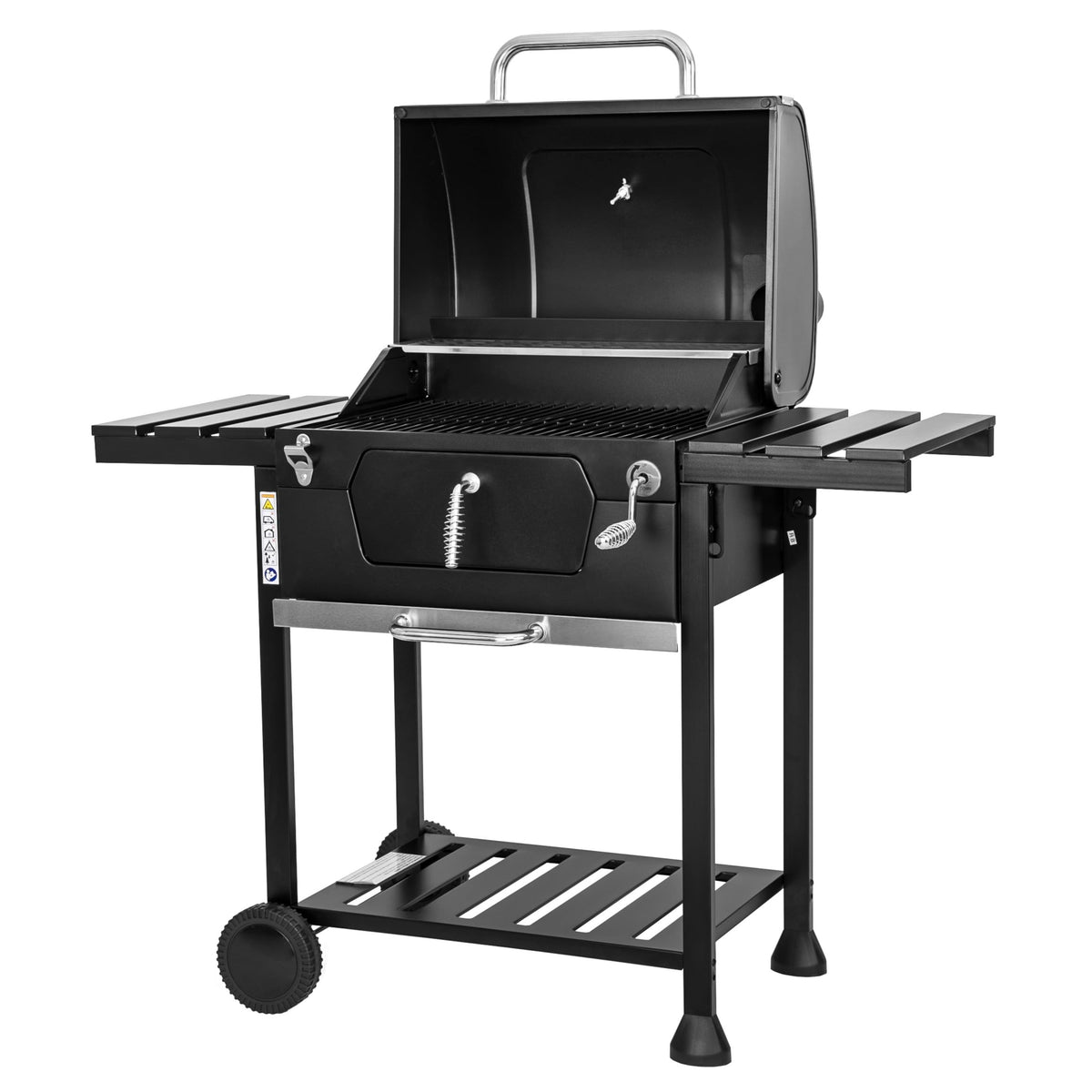 Barbecue à Charbon Extérieur avec Double Grille, Thermomètre, Étagères Latérales, Roues, Grille en Acier Émaillé 112 × 66 × 125 cm