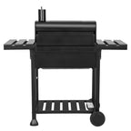 Barbecue à Charbon Extérieur avec Double Grille, Thermomètre, Étagères Latérales, Roues, Grille en Acier Émaillé 112 × 66 × 125 cm