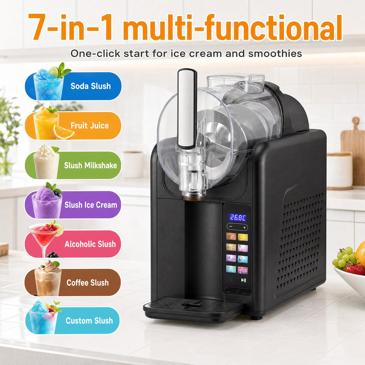 Machine à granité 7-en-1 BS-B3 capacité 2 L avec écran LED programmes slush smoothie milkshake cocktail et nettoyage automatique