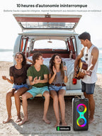 Machine karaoké Bluetooth 60 W avec 2 Microphones sans Fil Batterie 6000 mAh TWS USB TF AUX