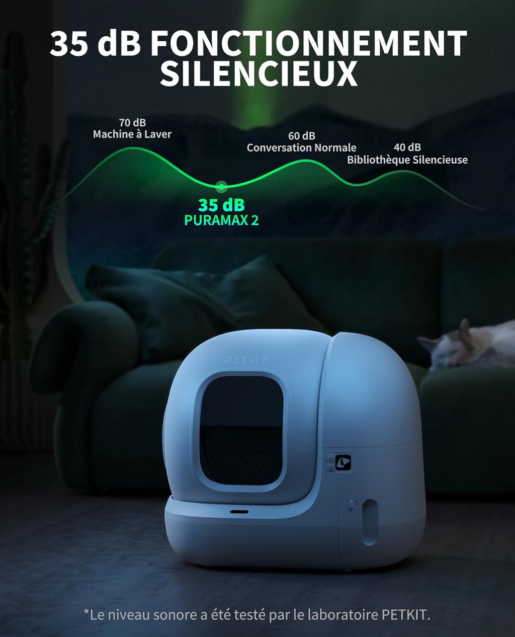 Litière autonettoyante pour chat Pura Max 2 76 L avec contrôle app WiFi 2,4 GHz sécurité XSecure