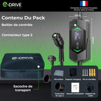 Chargeur voiture électrique Type 2 16A 3,7 kW câble 6m avec écran LCD départ différé support mural protection intégrée