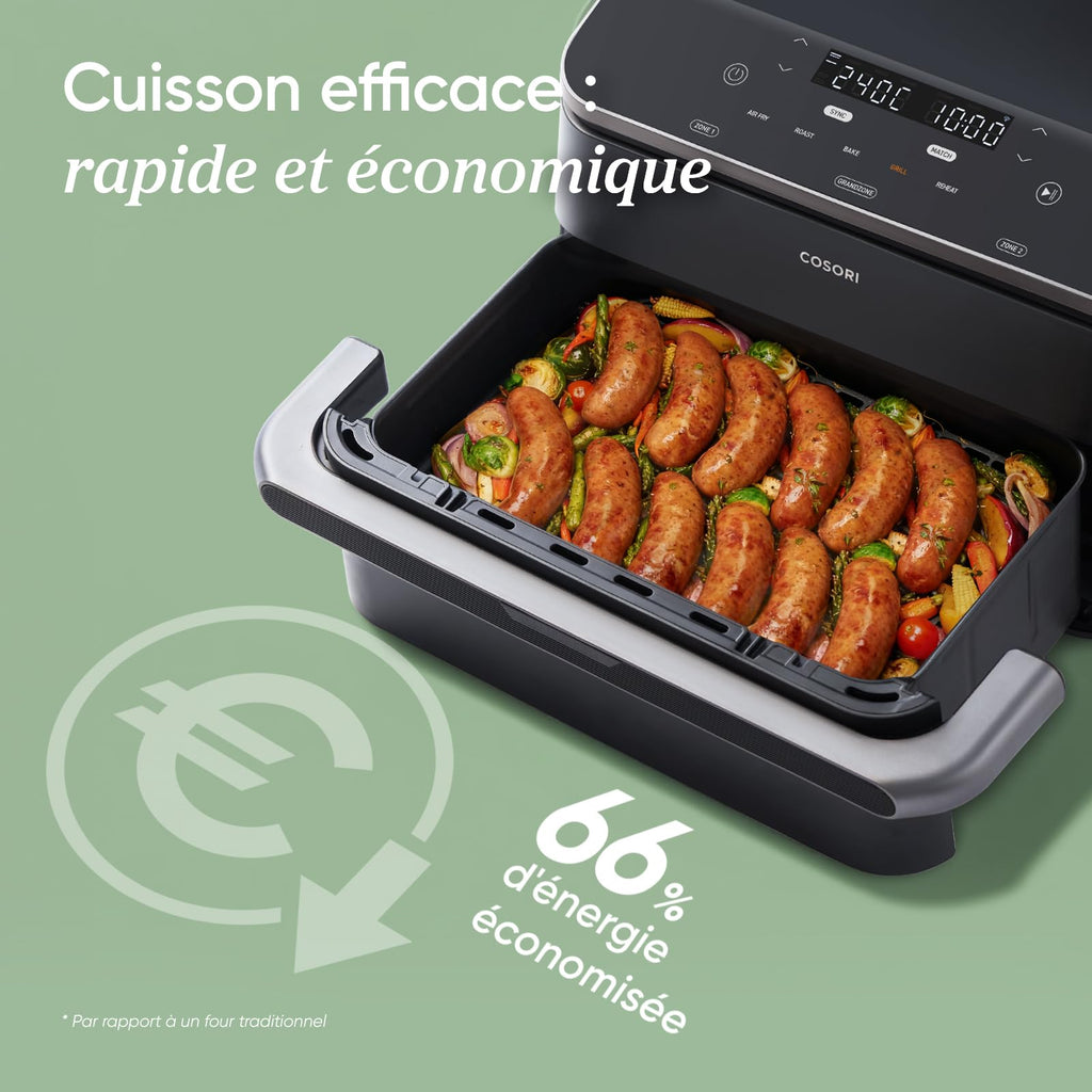 Friteuse à air chaud double zone 10 L Twinfry avec séparateur amovible température réglable 40-240 °C cuisson sans huile