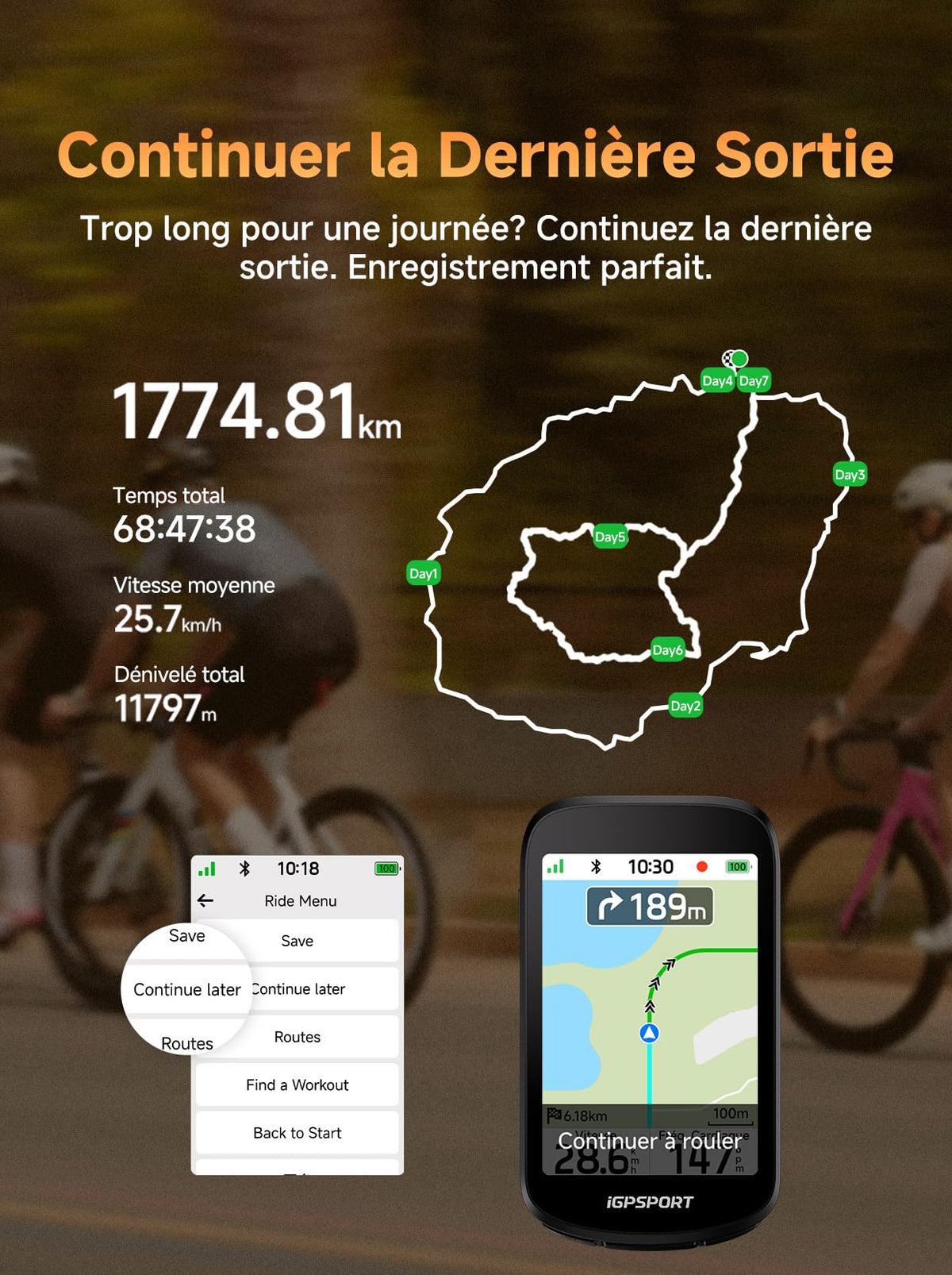 Compteur Vélo GPS BSC500 Navigation Carte Écran Tactile 3,3 pouces Bluetooth ANT+ Autonomie 25 h