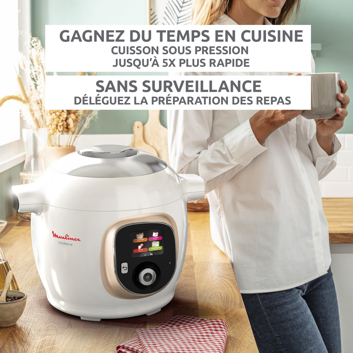 Multicuiseur intelligent Cookeo CE85CA10 1600 W avec cuve 6 L écran tactile et 150 recettes intégrées