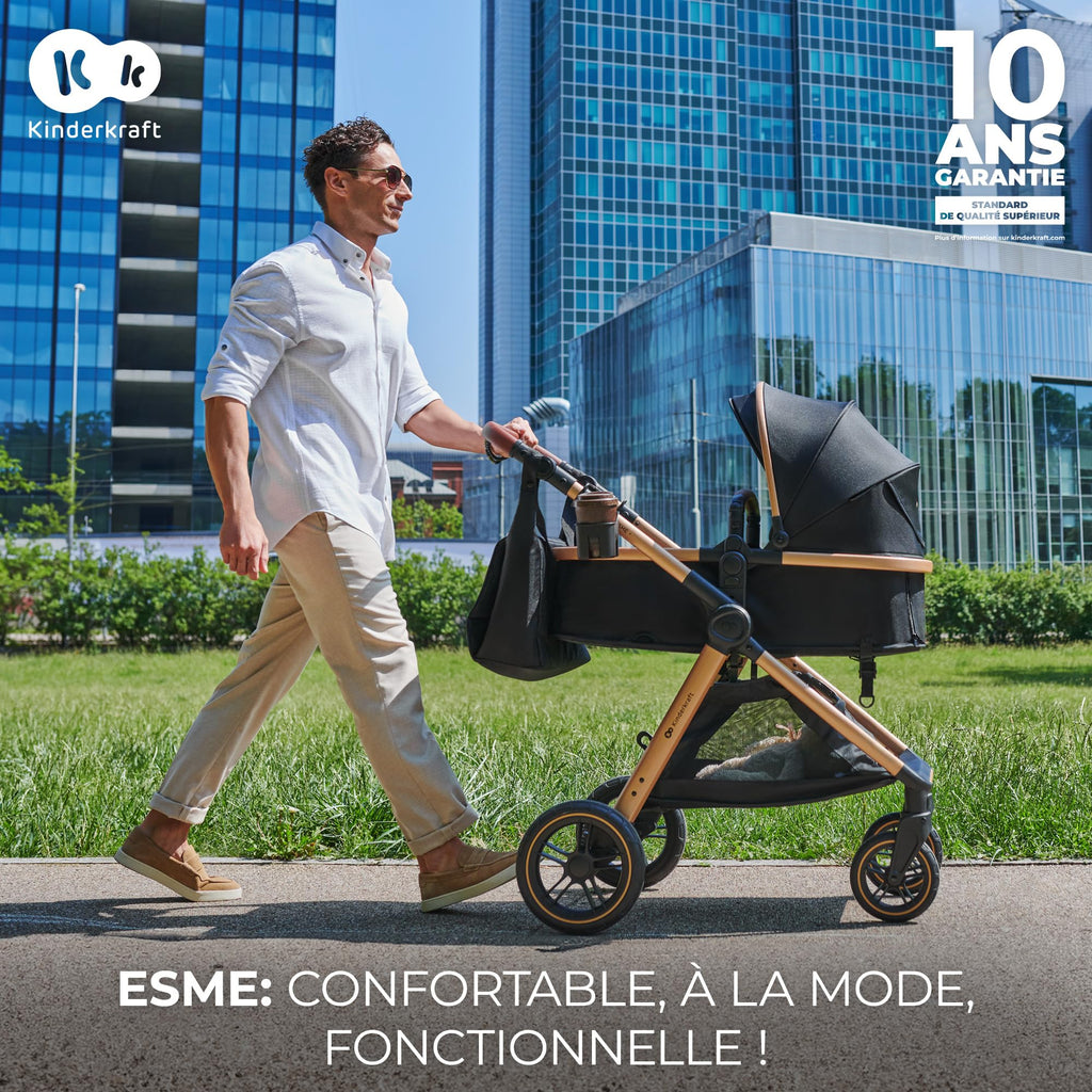 Poussette bébé 3 en 1 ESME avec siège auto i-Size 40-75 cm système de voyage nacelle pliable nouveau-né jusqu'à 25 kg