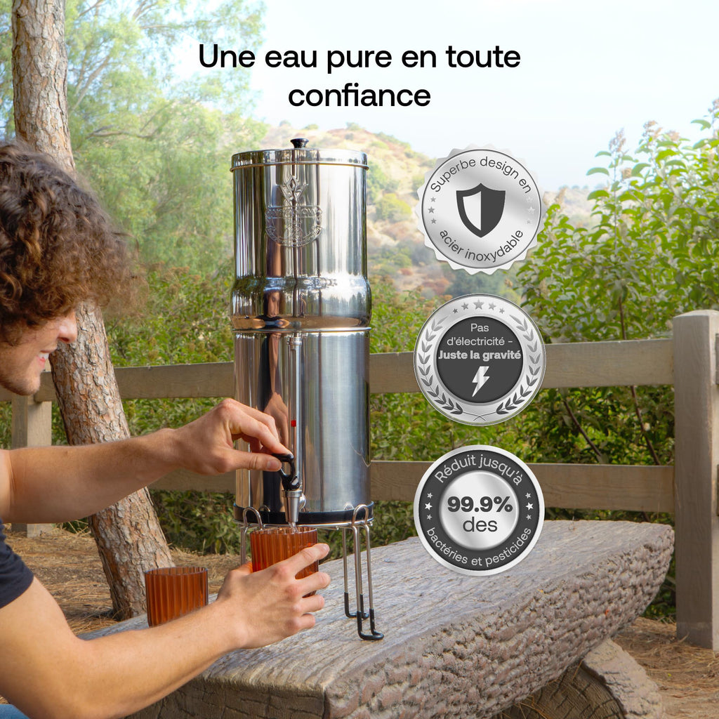 Système de filtration d'eau par gravité Venus 5,6 L en acier inoxydable AISI 304 avec robinet niveau d'eau et filtres O'Pure 2