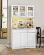 Armoire de cuisine avec rangement et éclairage LED PT00103XEU 40 x 100 x 180 cm avec prises intégrées et tiroirs