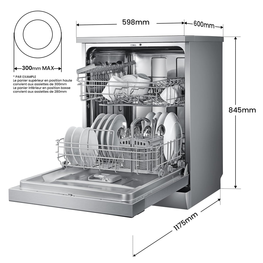 Lave-vaisselle pose libre FD1435E-X 14 couverts 60 cm 8 programmes 44 dB ouverture automatique séchage intensif acier inoxydable