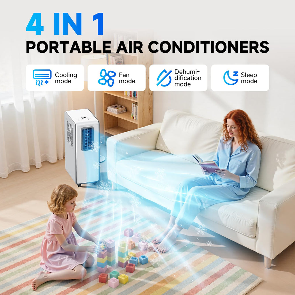 Climatiseur mobile 9000 BTU 4 en 1 refroidissement ventilation déshumidification modèle portable avec minuterie 24 h 3 vitesses