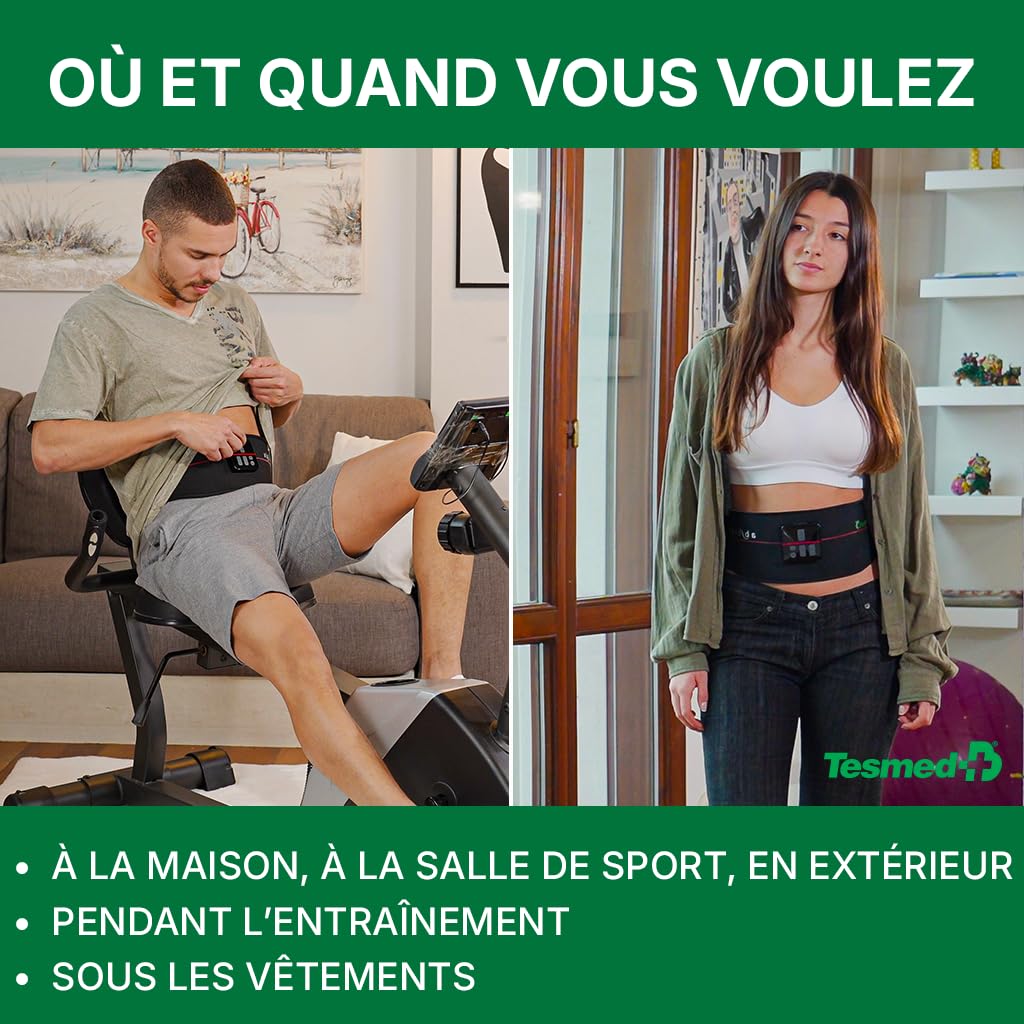 Ceinture d’Électrostimulation Abdominale EMS Rechargeable 15 Programmes 99 Niveaux d’Intensité Sans Fil USB Tour de Taille jusqu’à 120 cm