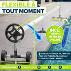 Enrouleur de Piscine 3-5,70 m avec Tube Télescopique 5 Sections et Fixations pour Bâche Solaire