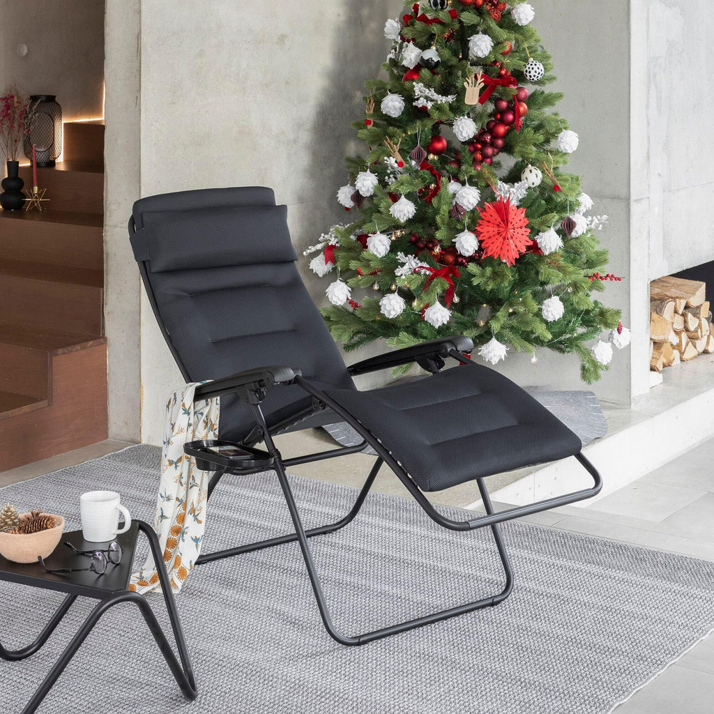 Fauteuil Relax Zéro Gravité Multiposition Pliant Jardin Intérieur Toile AirComfort 3 couches 3D Mesh Noir Acier