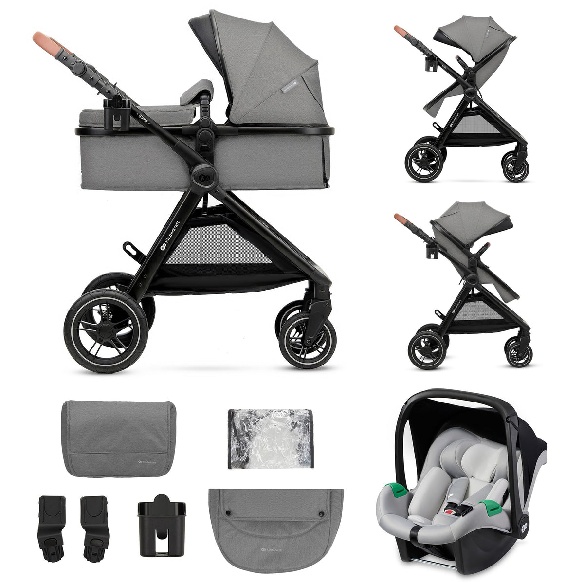 Poussette bébé 3 en 1 ESME avec siège auto i-Size 40-75 cm système de voyage nacelle pliable nouveau-né jusqu'à 25 kg