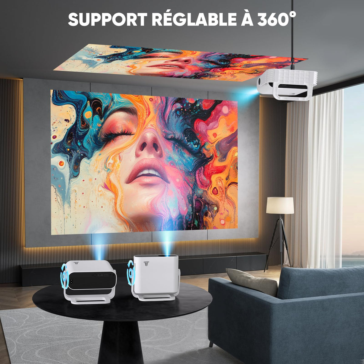Vidéoprojecteur intelligent 1080P Android 14 4K Wi-Fi 6 Bluetooth 5.2 240 ANSI Focus électrique HDMI USB portable