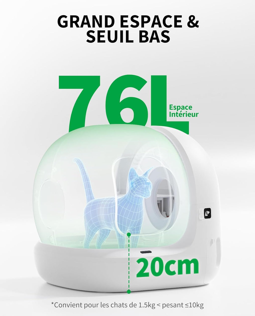 Litière autonettoyante pour chat Pura Max 2 76 L avec contrôle app WiFi 2,4 GHz sécurité XSecure