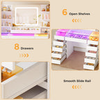 Coiffeuse EFST57W avec miroir LED RGB plateau en verre 11 tiroirs 6 étagères et prises USB 105 x 40 x 140 cm blanc