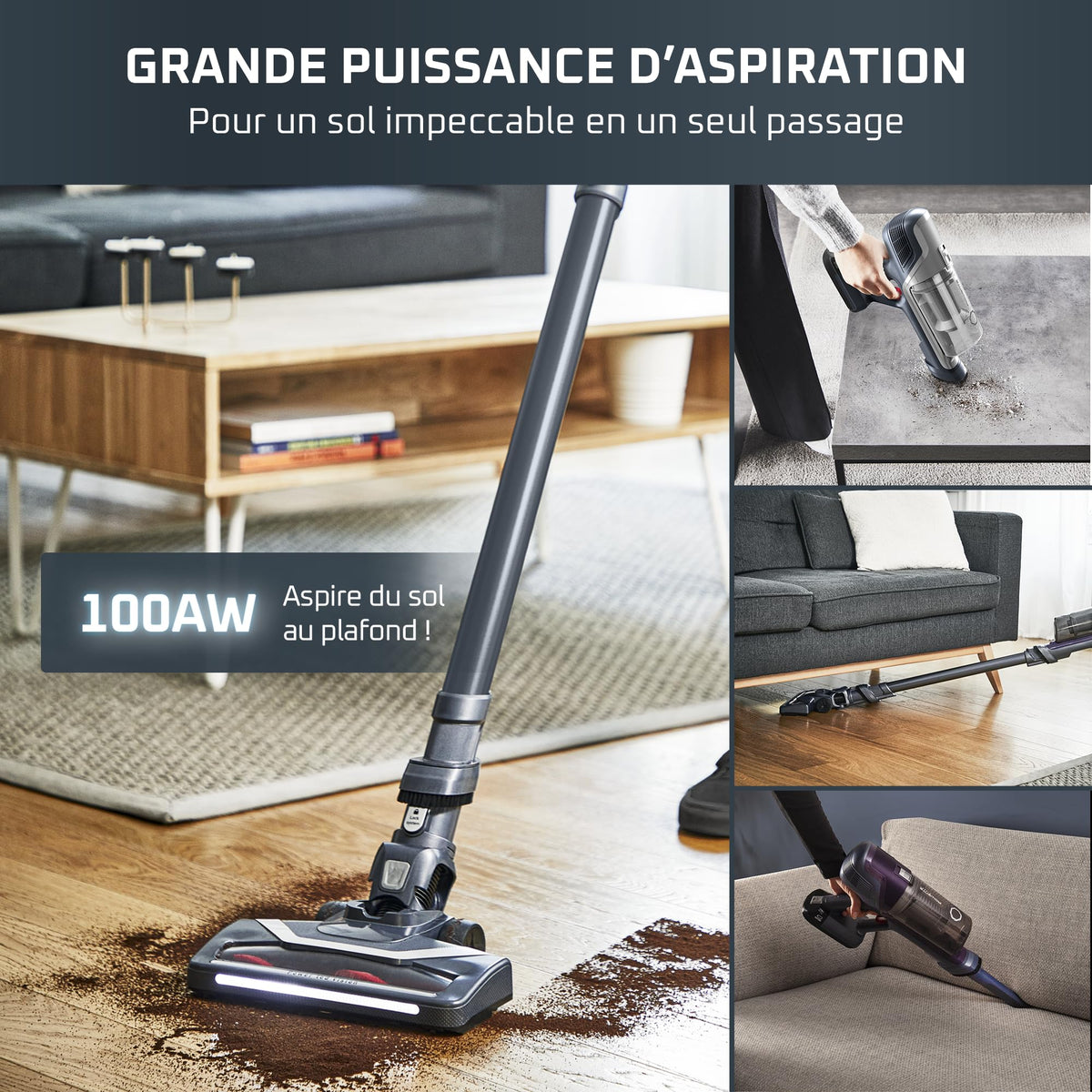 Aspirateur balai sans fil multifonction X-Pert6.60 RH6836EO 100W batterie 18V autonomie 45 minutes filtre et bac à poussière