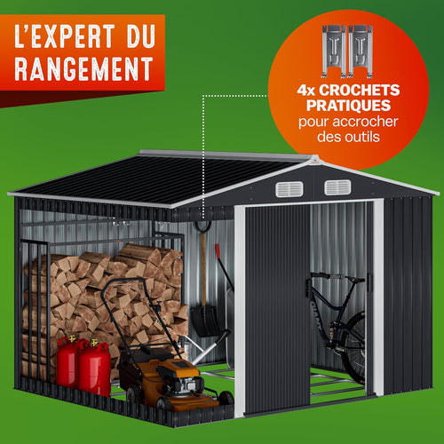 Abri de jardin métal XXL 5 m² Gardebruk 260 x 205 x 180 cm porte coulissante fondation incluse anthracite