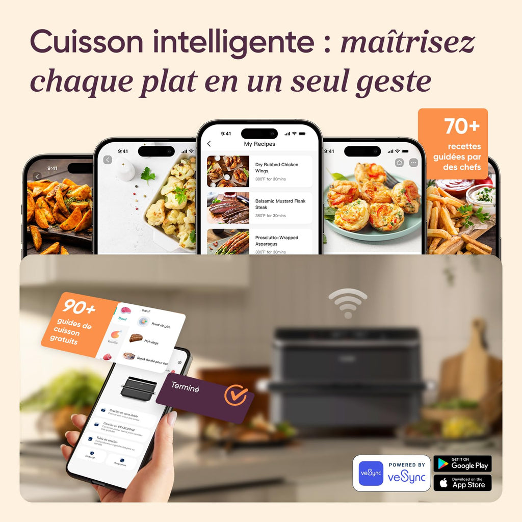 Friteuse à air chaud double zone 10 L Twinfry avec séparateur amovible température réglable 40-240 °C cuisson sans huile