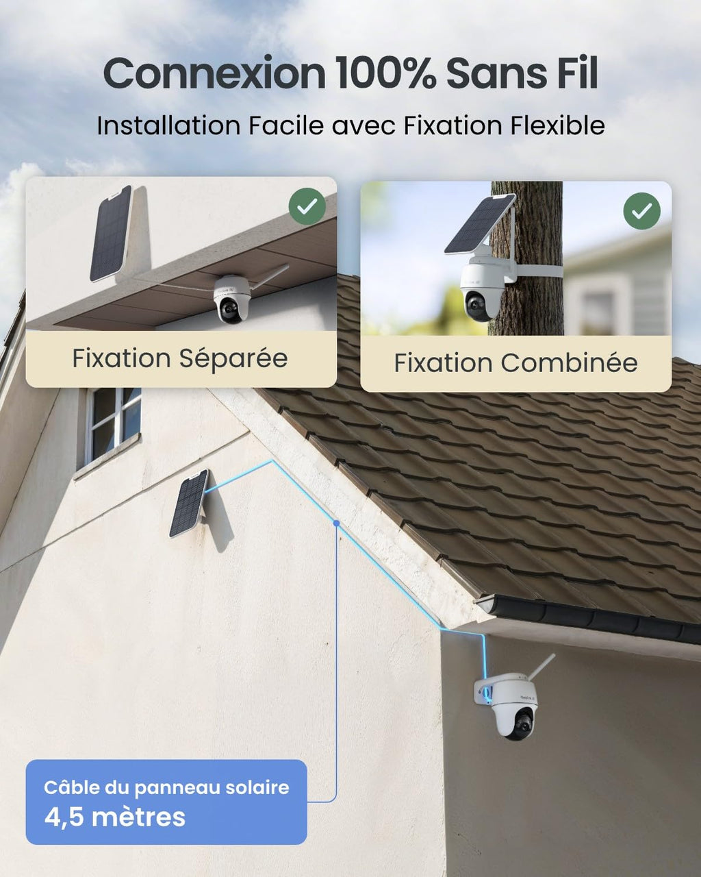 Caméra de Surveillance Extérieure WiFi 6 4K 8MP Argus PT Ultra Solaire PTZ 360° Suivi Automatique Détection IA Vision Nocturne Couleur Batterie