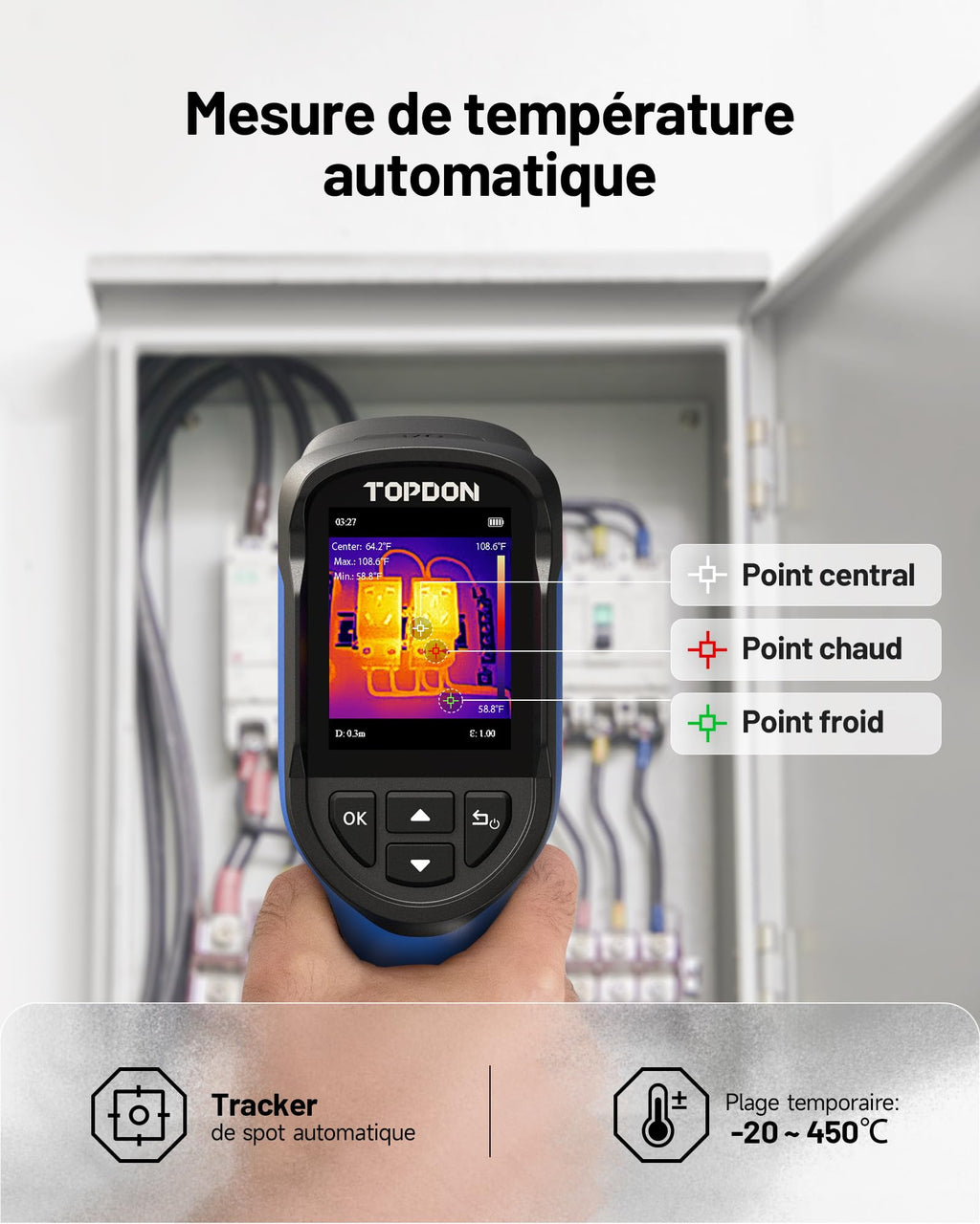 Caméra thermique infrarouge TC004 Mini 240x240 25Hz autonomie 15 heures mesure thermique CVC inspection