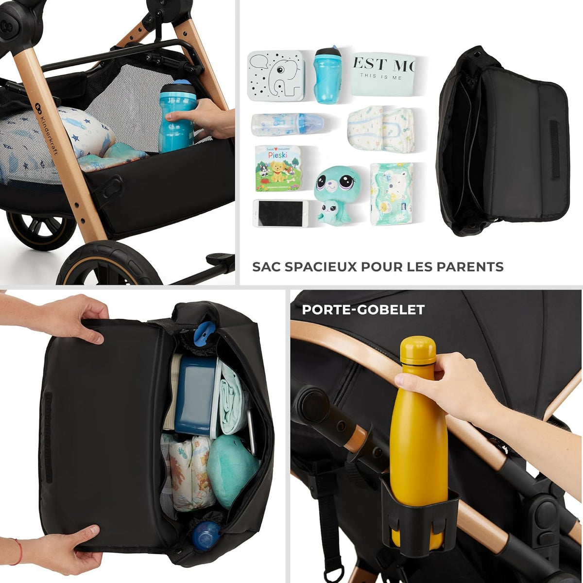 Poussette 3 en 1 ESME travel system siège auto MINK PRO i-Size 40 à 75 cm pliable tout-terrain harnais 5 points beige