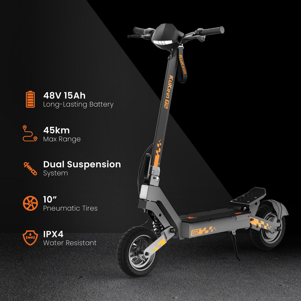 Trottinette électrique G2 adulte pliable 48V 15,6Ah autonomie 55 km pneus tubeless 10 pouces double suspension freins à disque avant arrière