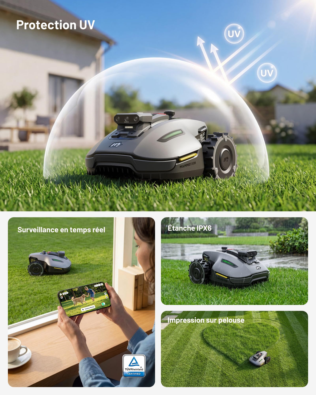 Robot tondeuse YUKA Mini 2 500 YMVS3 sans fil pour pelouse jusqu'à 500 m² caméra IA triple vision cartographie multi-zones coupe 19 cm