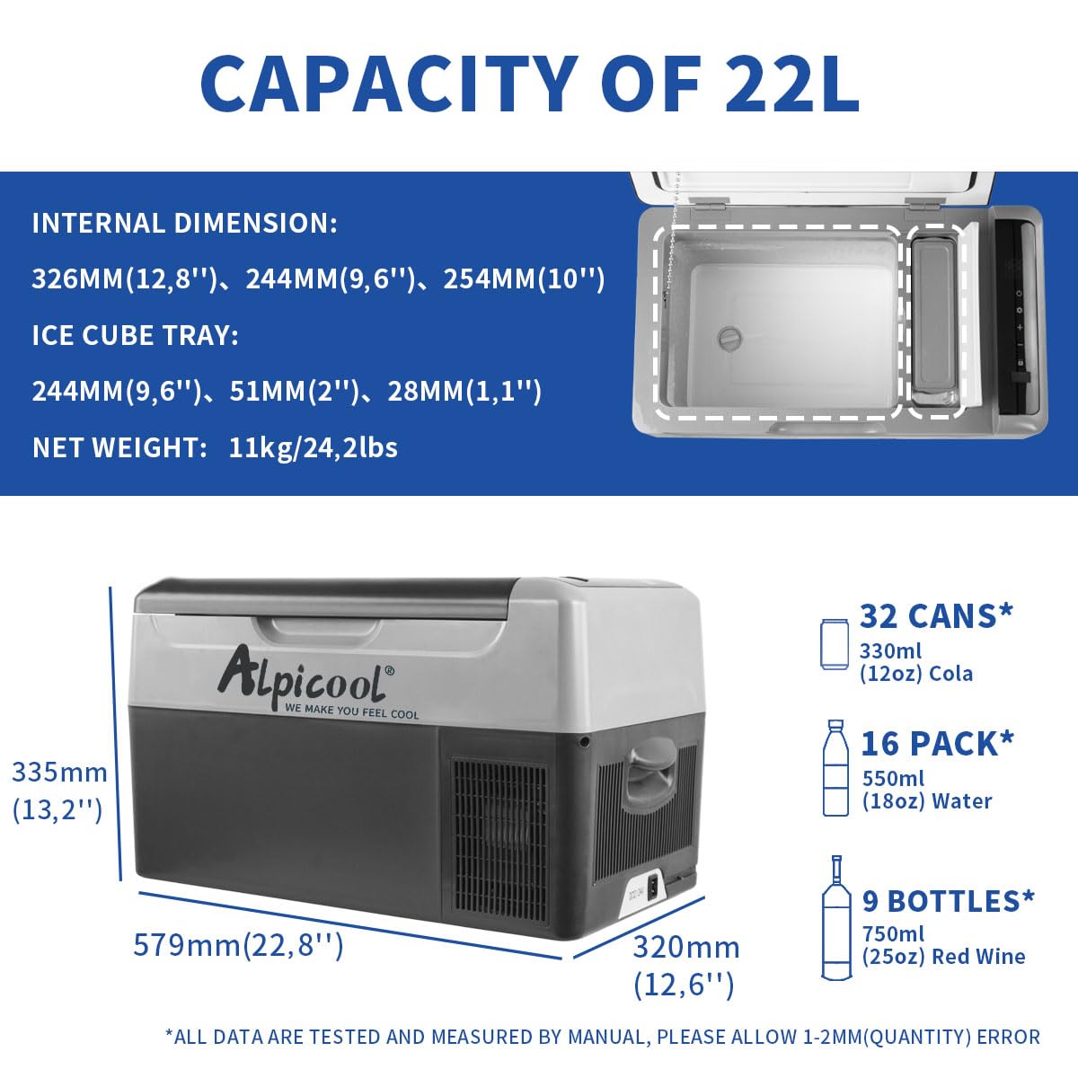 Réfrigérateur voiture portable à compression 12V G22 22L avec congélateur réfrigérateur température réglable protection batterie