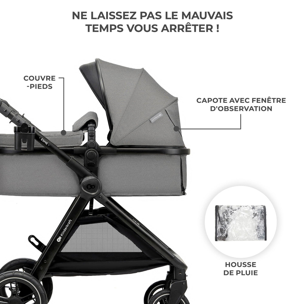 Poussette bébé 3 en 1 ESME avec siège auto i-Size 40-75 cm système de voyage nacelle pliable nouveau-né jusqu'à 25 kg