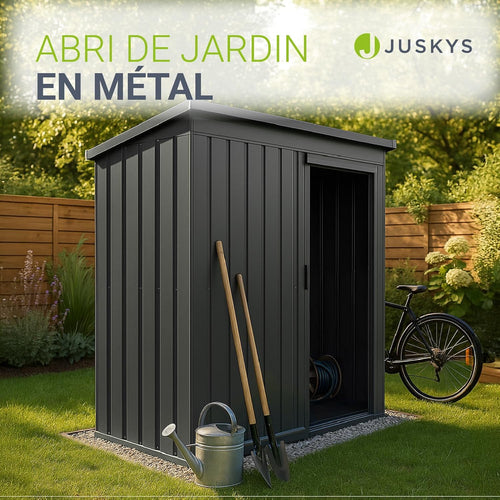 Abri de jardin métallique S 88 x 164 x 182 cm avec cadre de fondation porte coulissante verrouillable gris foncé