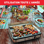 Plancha électrique XXL 2300 W en acier inoxydable plaque antiadhésive thermostat réglable 5 positions usage intérieur extérieur