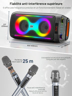 Machine karaoké Bluetooth 60 W avec 2 Microphones sans Fil Batterie 6000 mAh TWS USB TF AUX