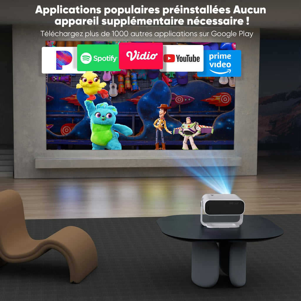 Vidéoprojecteur intelligent 1080P Android 14 4K Wi-Fi 6 Bluetooth 5.2 240 ANSI Focus électrique HDMI USB portable