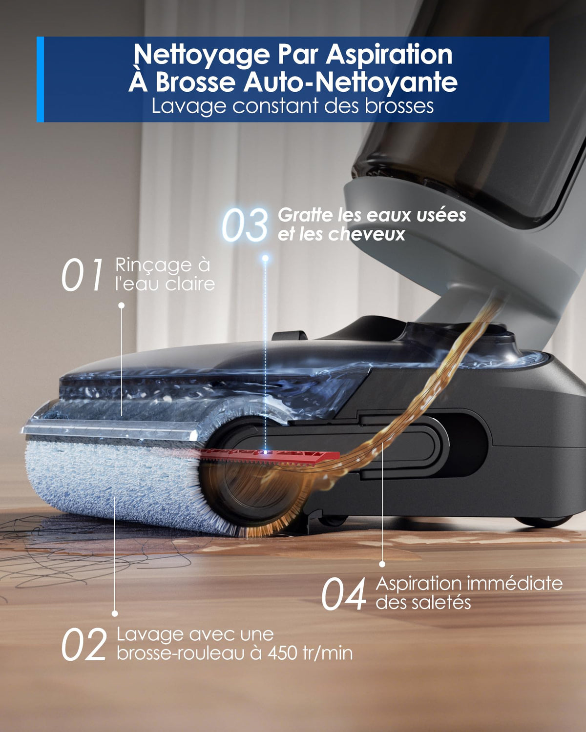 Aspirateur laveur Floor One i5 Stretch 20kPa sans fil batterie avec nettoyage des bords double côté position inclinable 180° pour sols durs