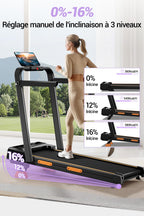 Tapis de Course Pliable Adulte X5F en Acier Allié 10 km/h Inclinaison 16 % Moteur 3 CV Charge Max 159 kg Accoudoirs Télécommande