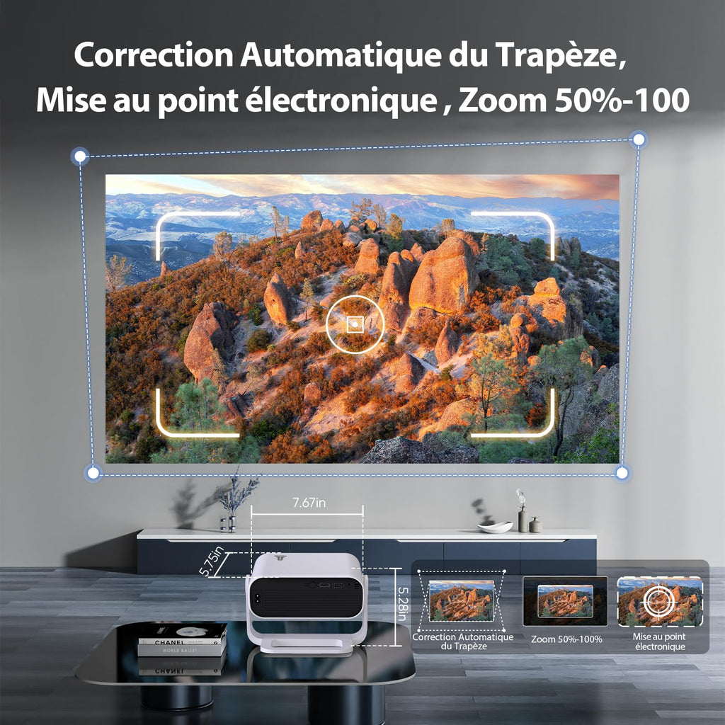 Vidéoprojecteur intelligent 1080P Android 14 4K Wi-Fi 6 Bluetooth 5.2 240 ANSI Focus électrique HDMI USB portable