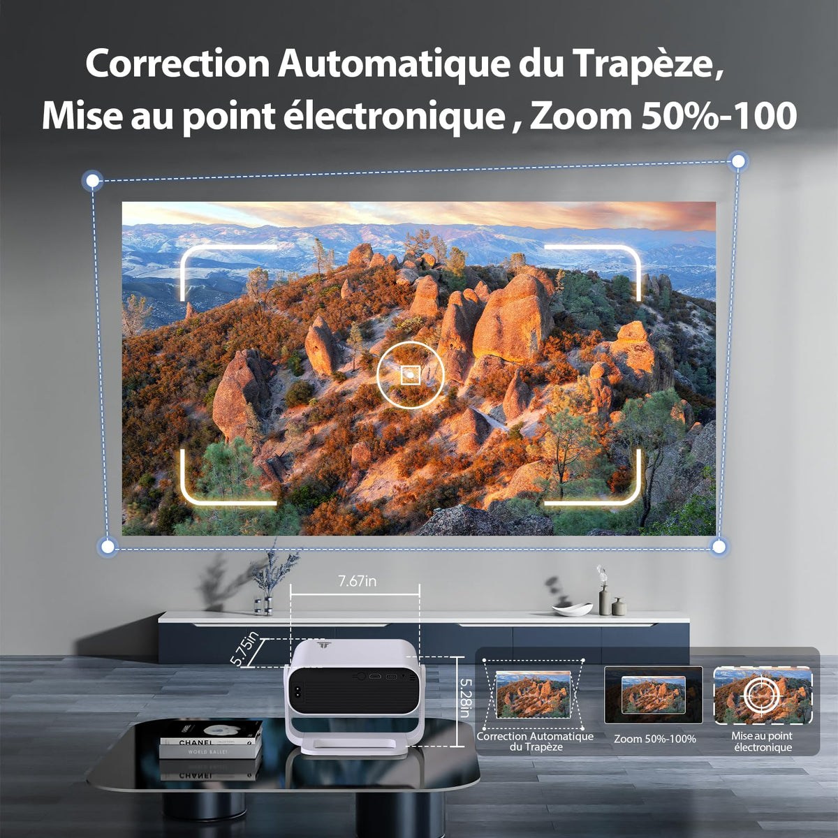 Vidéoprojecteur intelligent 1080P Android 14 4K Wi-Fi 6 Bluetooth 5.2 240 ANSI Focus électrique HDMI USB portable