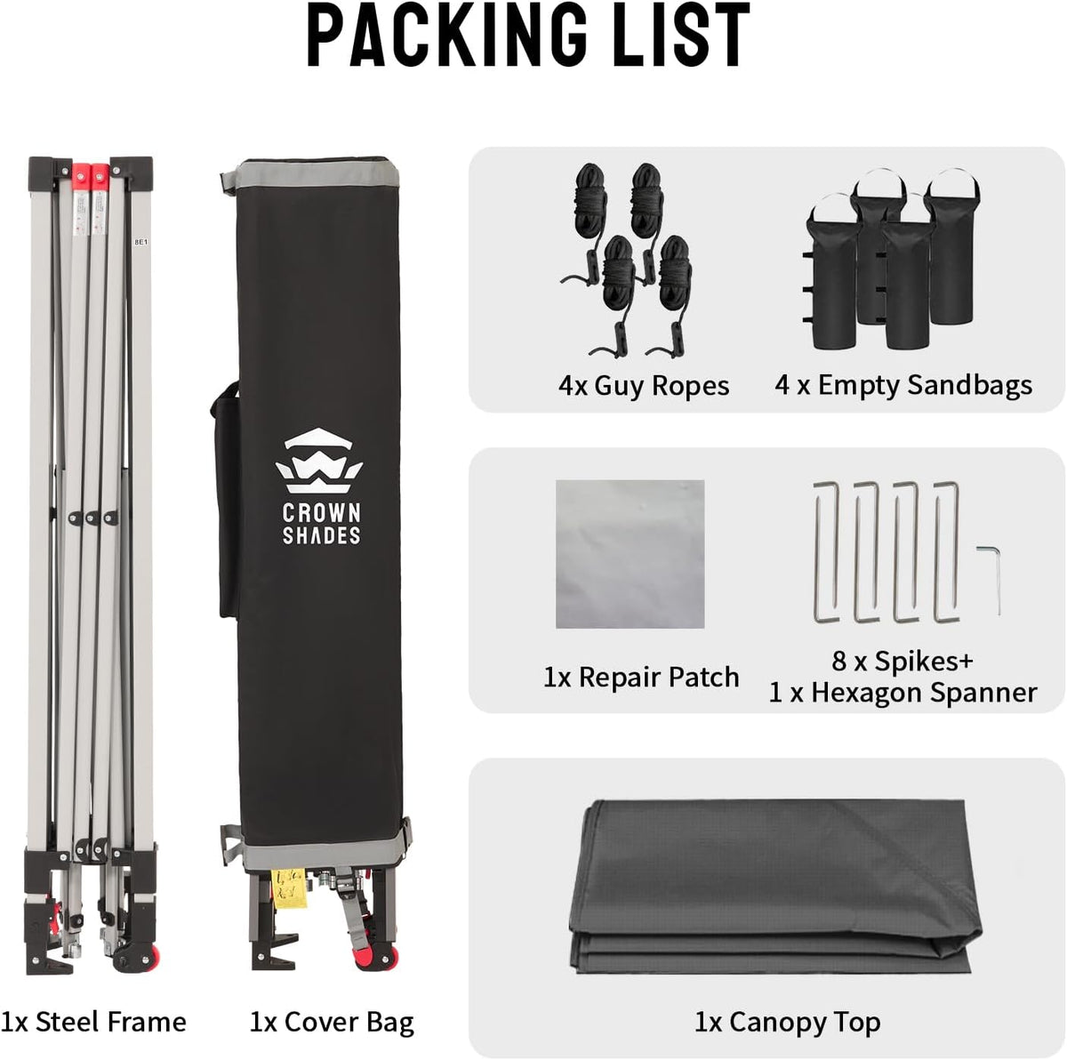 Tonnelle pliante 3 x 3 m imperméable UPF 50+ verrouillage central sac rangement 4 sacs de sable gris