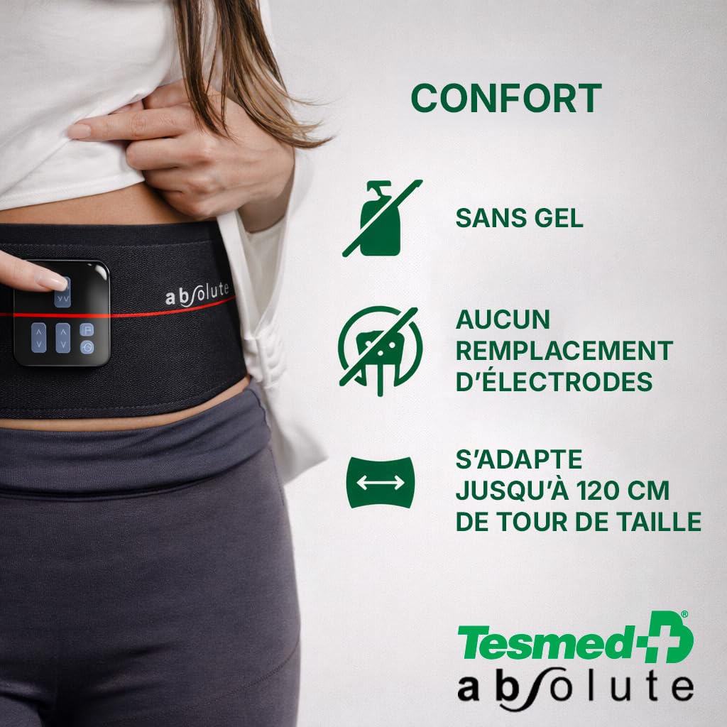 Ceinture d’Électrostimulation Abdominale EMS Rechargeable 15 Programmes 99 Niveaux d’Intensité Sans Fil USB Tour de Taille jusqu’à 120 cm