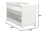 Lit bébé convertible avec tiroir 120x60 cm en bois de pin avec matelas mousse Aloe Vera rails réglables en hauteur