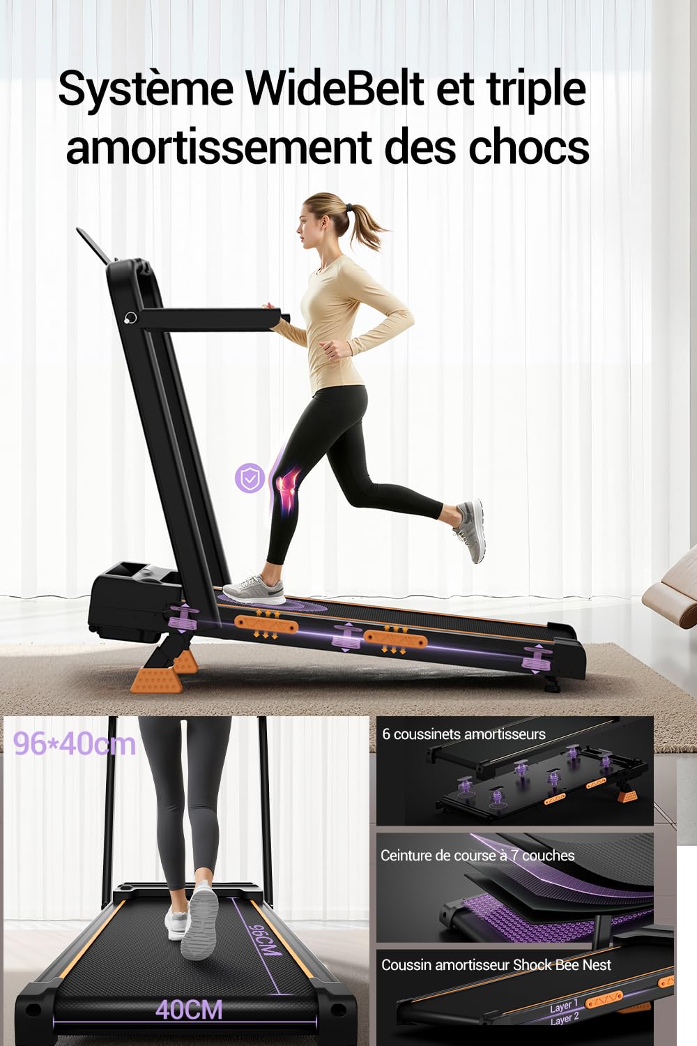 Tapis de Course Pliable Adulte X5F en Acier Allié 10 km/h Inclinaison 16 % Moteur 3 CV Charge Max 159 kg Accoudoirs Télécommande