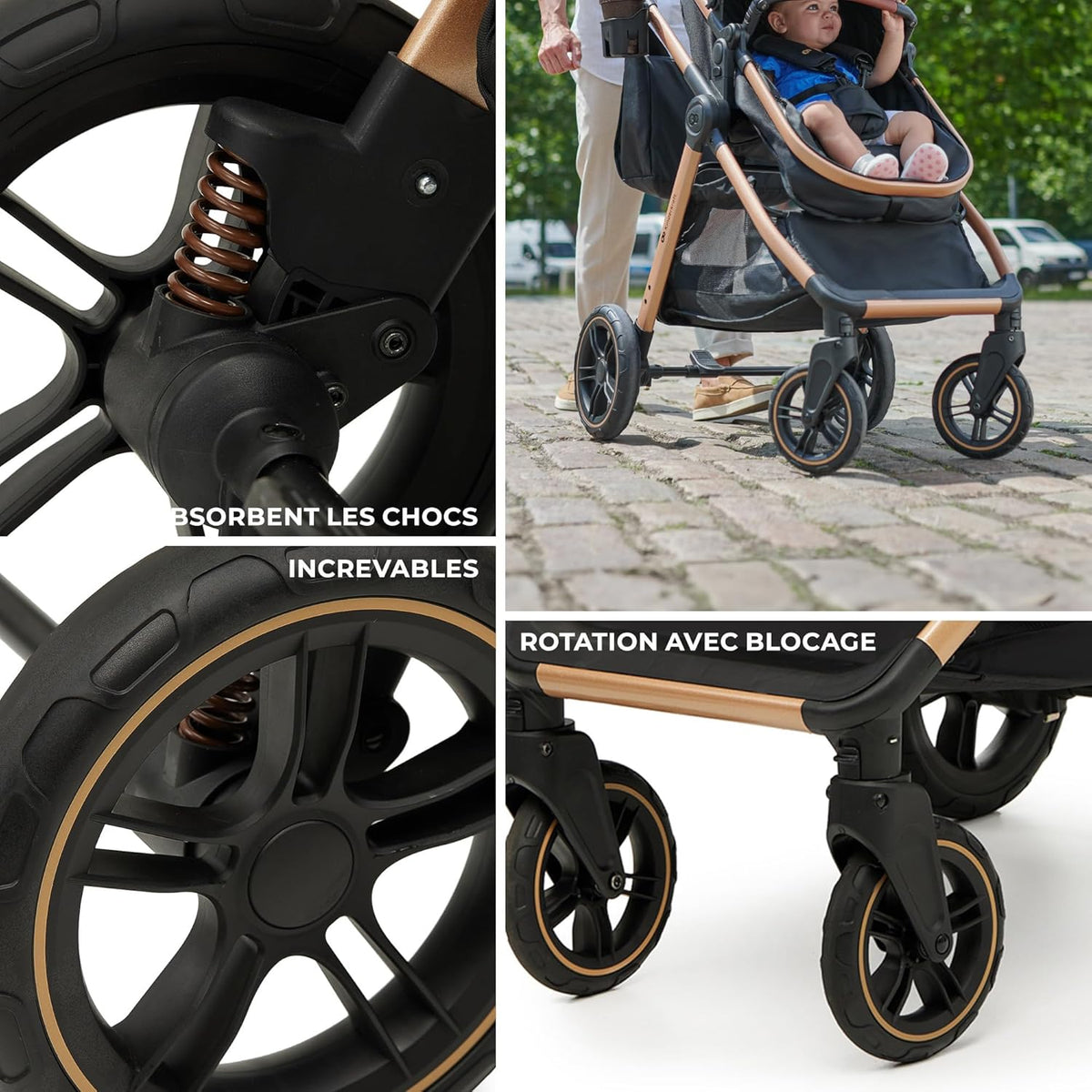 Poussette 3 en 1 ESME travel system siège auto MINK PRO i-Size 40 à 75 cm pliable tout-terrain harnais 5 points beige