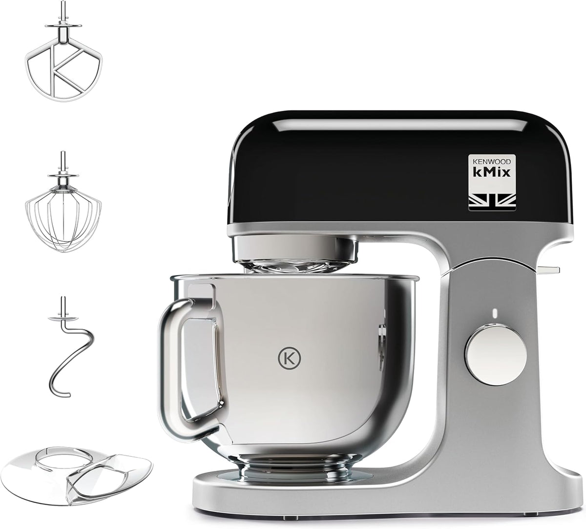 Robot pâtissier kMix KMX750BK 1000 W bol inox 5 L mouvement planétaire 6 vitesses couvercle anti-projection noir