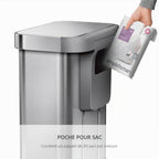 Poubelle de cuisine rectangulaire à pédale en acier inoxydable 45 L avec réserve à sacs fermeture silencieuse et couvercle anti-odeurs