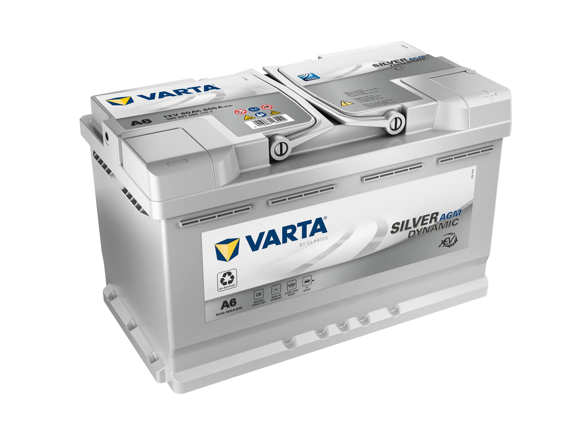 Batterie de démarrage AGM 12V 80Ah 800A Silver Dynamic XEV A6 580901080 pour voiture Start-Stop avec borne SAE