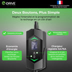 Chargeur voiture électrique Type 2 16A 3,7 kW câble 6m avec écran LCD départ différé support mural protection intégrée