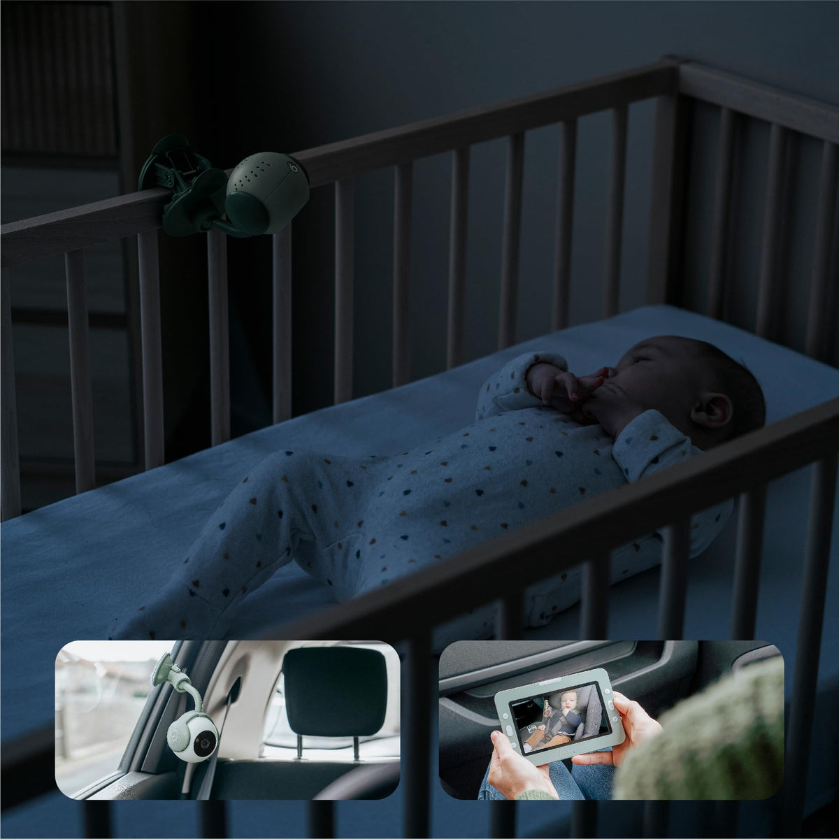 Babyphone caméra YOO Go+ écran HD 5 pouces 720p avec vision nocturne batterie rechargeable supports caméra et berceuses